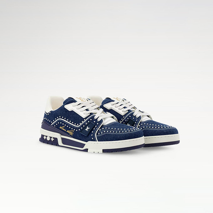 lv louis vuitton trainer denim studded sneaker